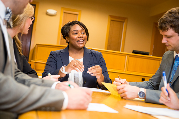 Students discussing a case